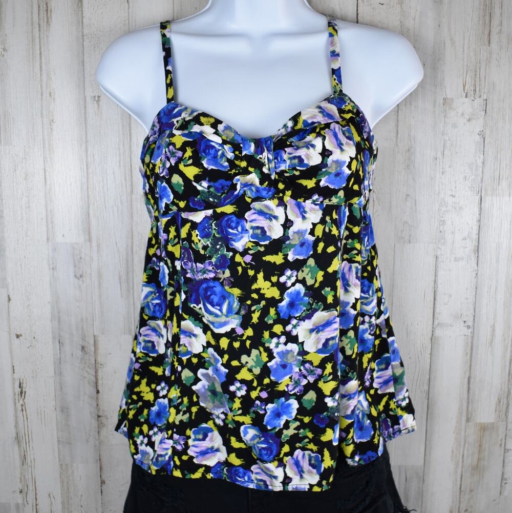Y2K Kirra Blue Floral Babydoll Tank Top Juniors Large Y2K Strappy Boho Grunge